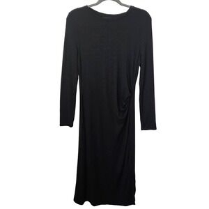 Banana Republic Black Long Sleeve Midi Dress Ruched Stretch Knit Women's